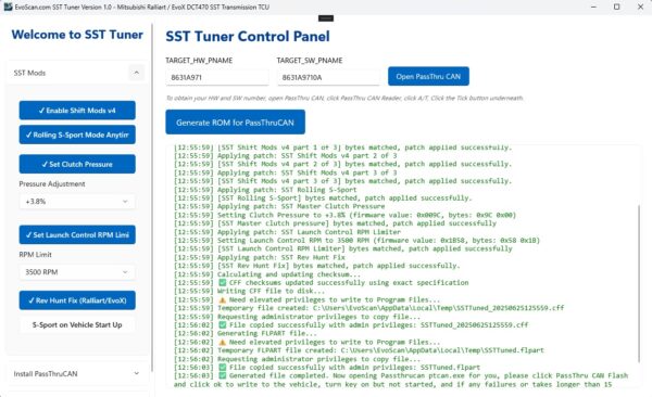 EvoScan Mitsubishi SST TCU ROM Tuner Software
